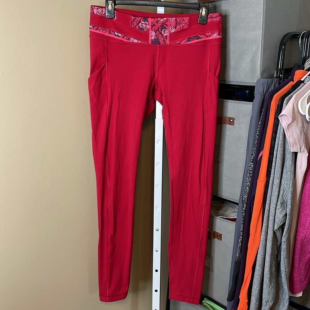 Lululemon Speed Tight Full Length w Pockets Sz 10 Deepest Cranberry Red Mid Rise